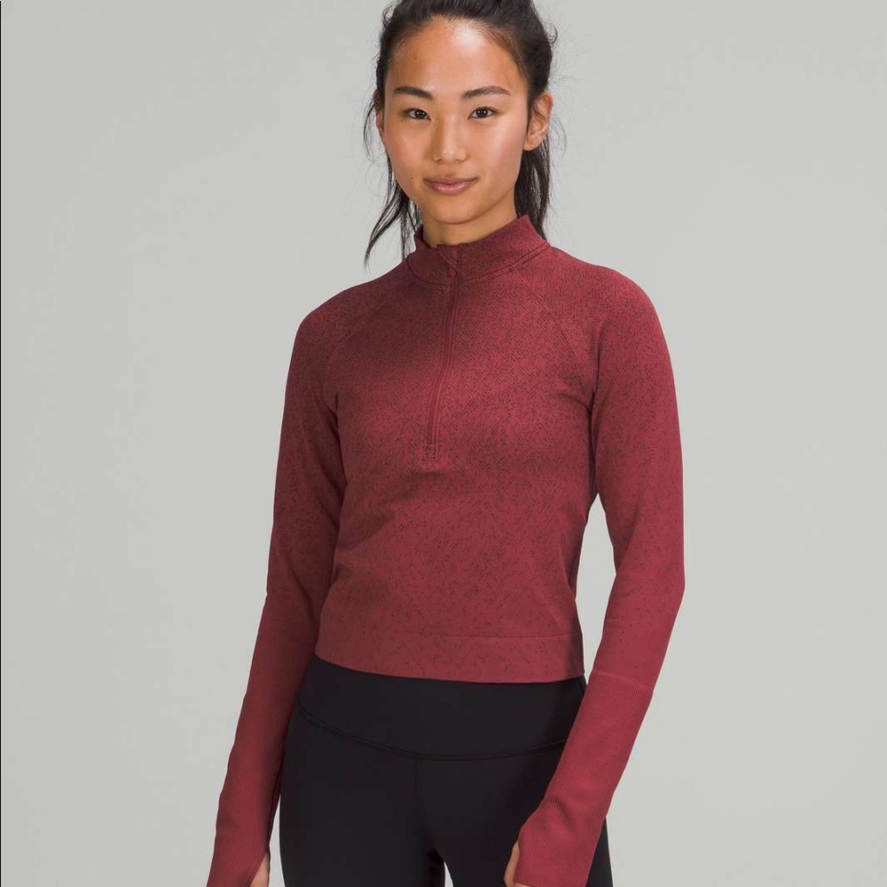 Lululemon Rest Less Cropped Half Zip - herringbone mulled wine/French press